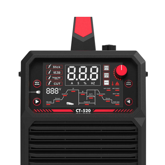 CT-520 Welder & Plasma Cutter | HF TIG, Pulse TIG, Stick, CUT | 200A Multi-Process Welding Machine